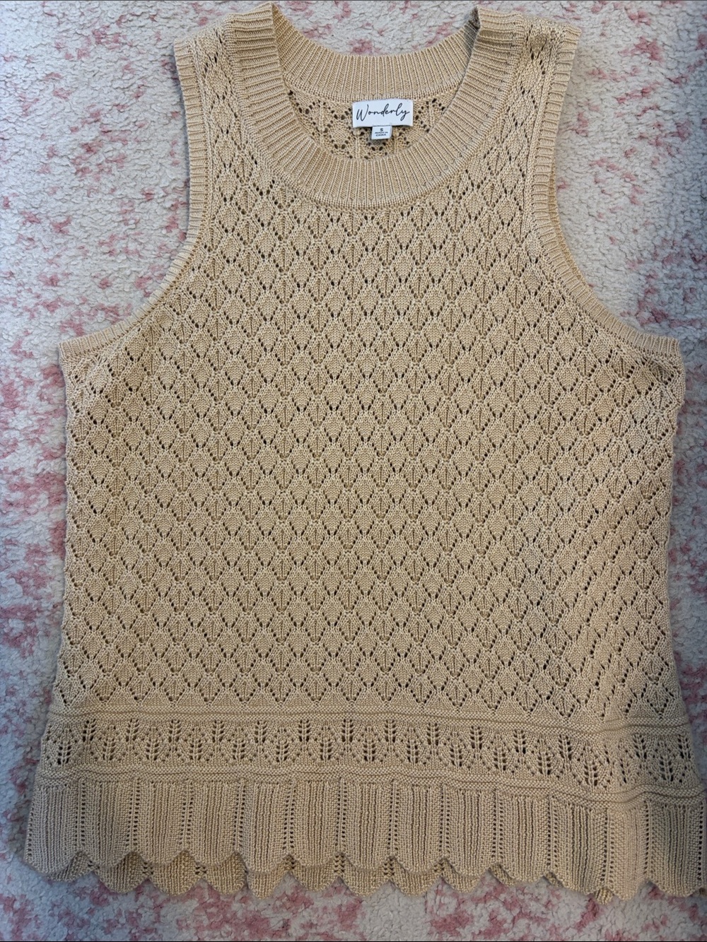 Wonderly Beige Eyelet Knit Sleeveless Sweater Tank